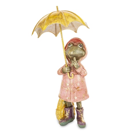 Dekoracja - żabka pod parasolem 19x9,5x9,5 cm ANITA różowa