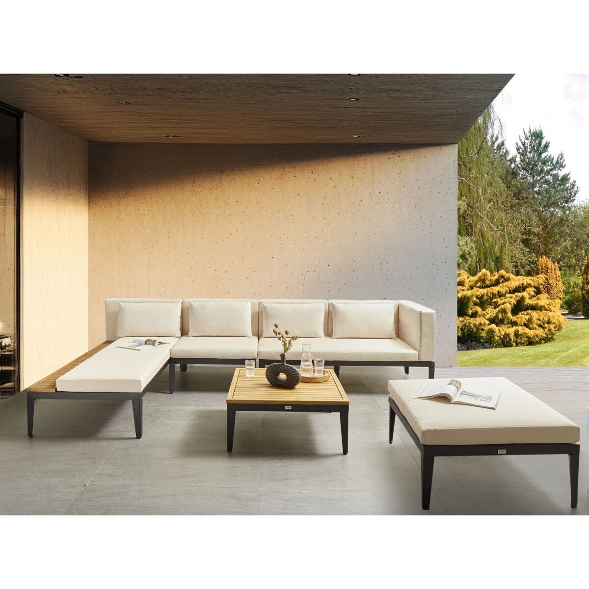 Zestaw ogrodowy ze stolikiem BRACCIANO Certyfikowane drewno akacjowe Z podnóżkiem Jasnobeżowy