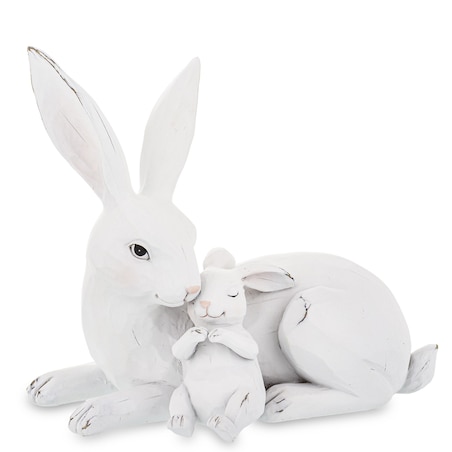 Dekoracja - 2 białe ZAJĄCZKI - mama z małym 20,5x22x13 cm