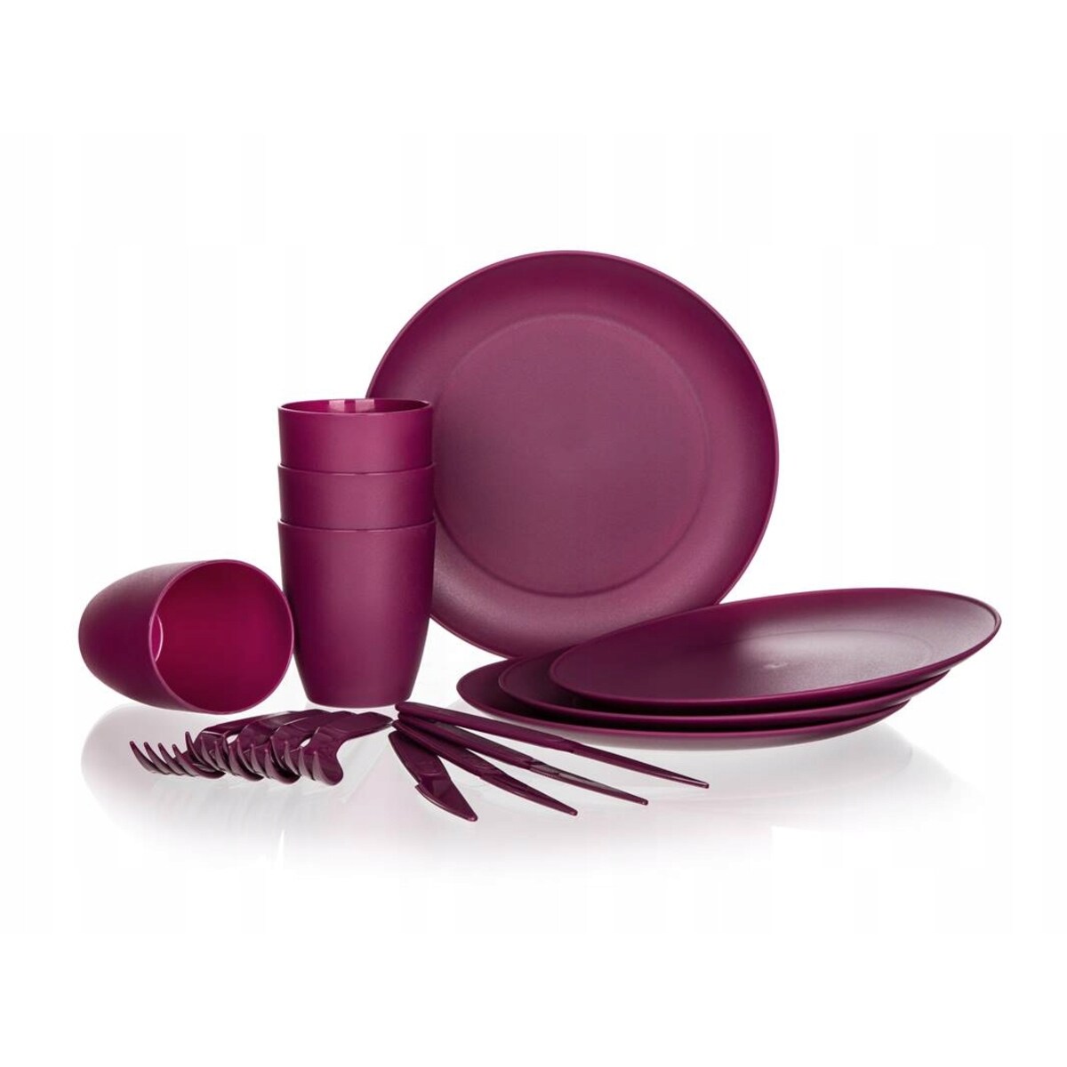 zestaw PIKNIKOWY grillowy kemping turystyczny talerz sztućce kubek 4 osoby