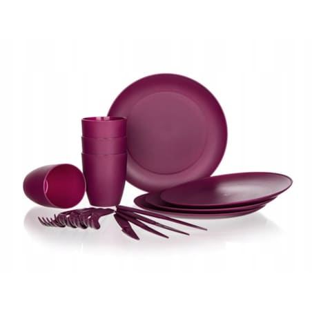 zestaw PIKNIKOWY grillowy kemping turystyczny talerz sztućce kubek 4 osoby