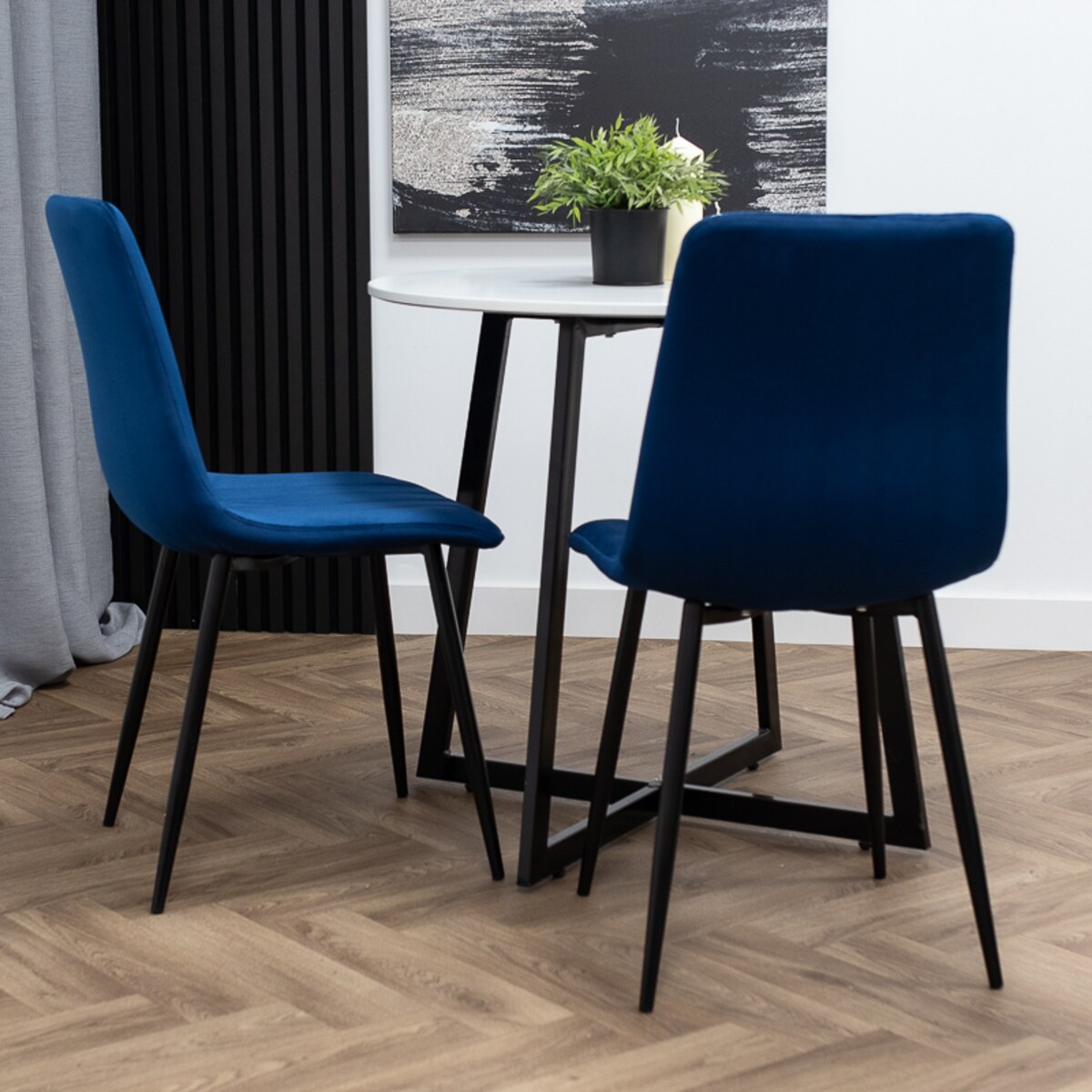 Krzesło do salonu jadalni tapicerowane welurowe z oparciem granatowe