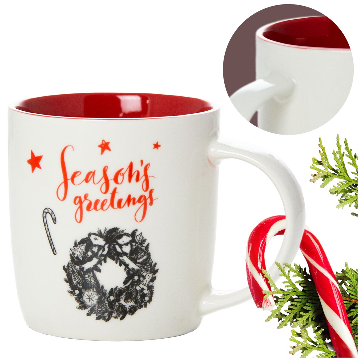 Kubek Świąteczny Na Prezent Ceramiczny Boże Narodzenie 370 Ml Biały Ceramiczny Stroik