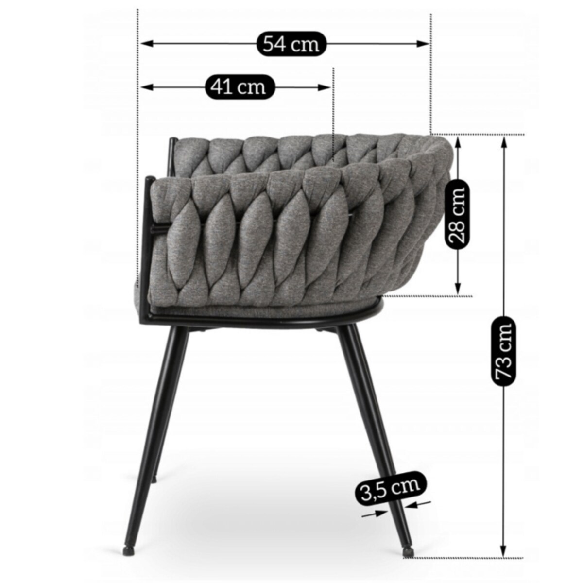 Krzesło Tapicerowane Szare Plecione Do Salonu Glamour EMPOLI