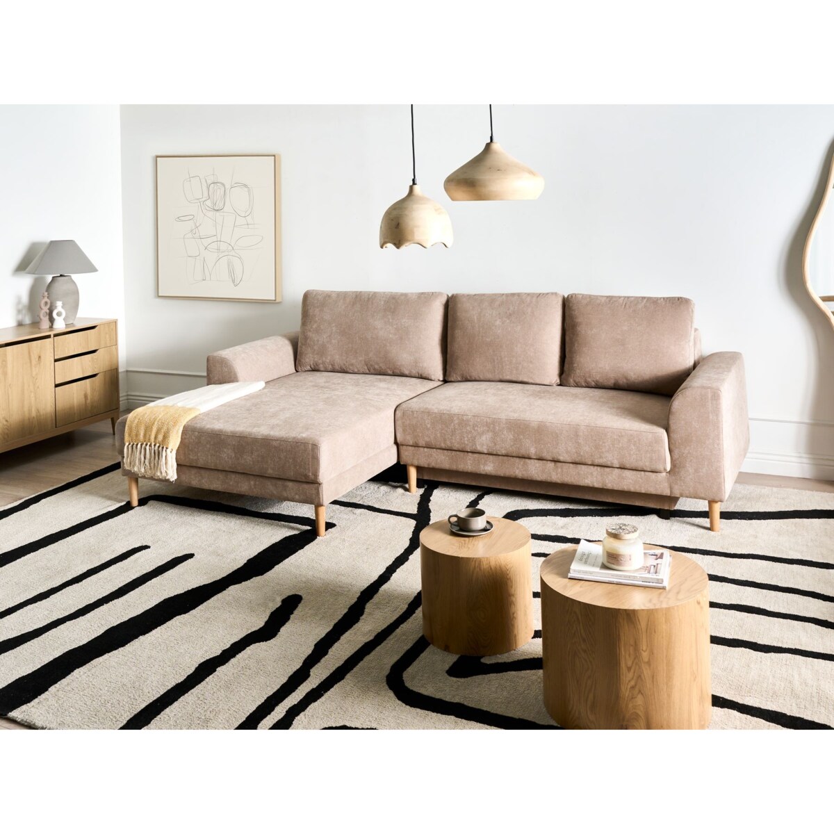 Narożnik rozkładany dla 3 osób NUBORG Szenil Jasnobrązowy Prawostronny