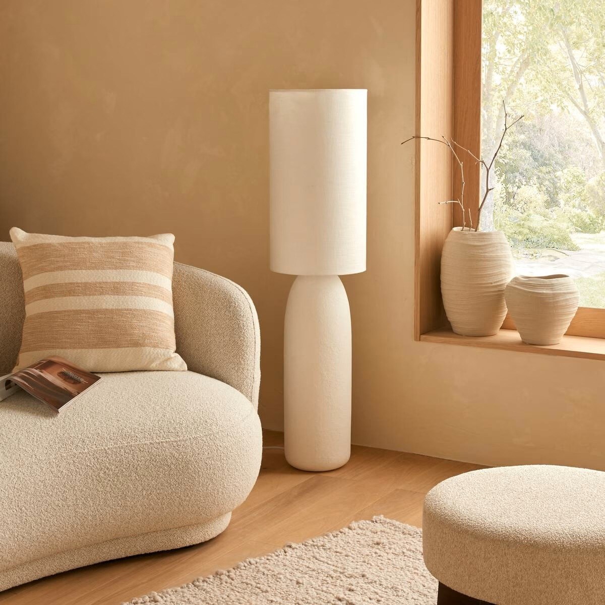 Lampa podłogowa, kamionkowa, biała Keyah 111 cm