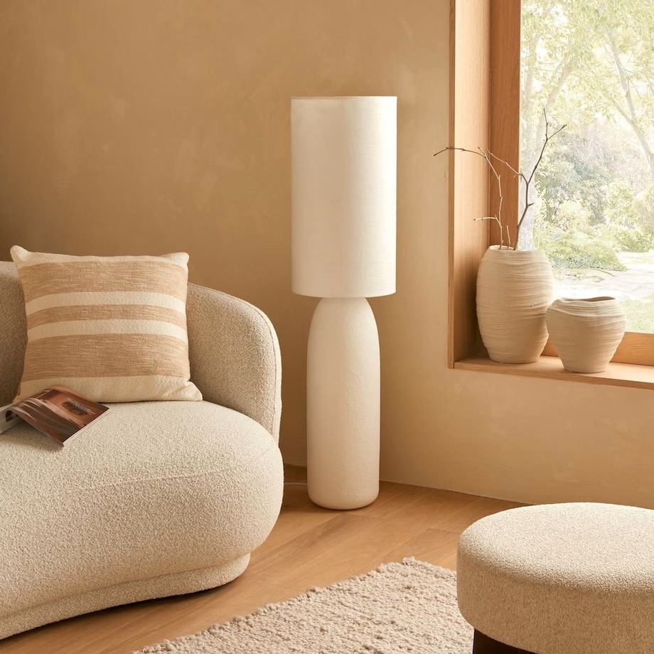 Lampa podłogowa, kamionkowa, biała Keyah 111 cm