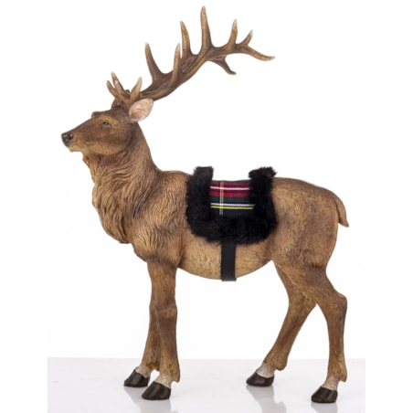 Figurka - stojący jeleń 30,5x23x11 cm OLEN-2 z futrzanym siodłem