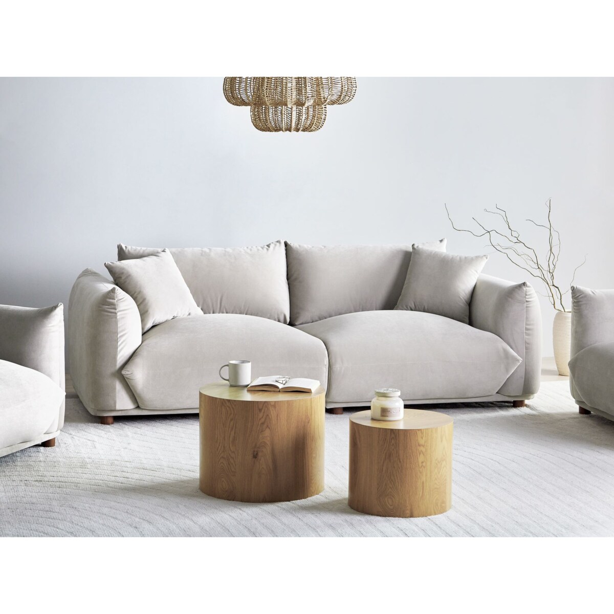 Sofa 3-osobowa welurowa beżowoszara LUVOS