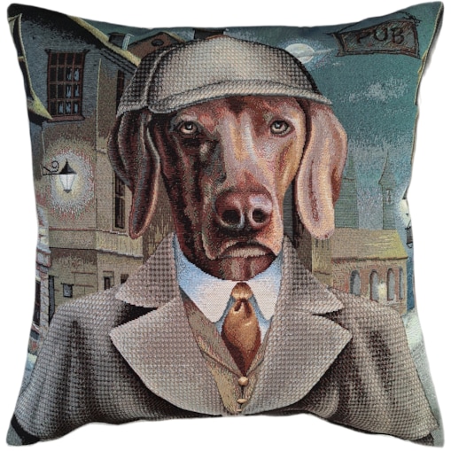 Poszewka Na Poduszkę Jasiek 45X45 Cm Żakardowa Dekoracyjna Ozobna Pies Sherlock Holmes