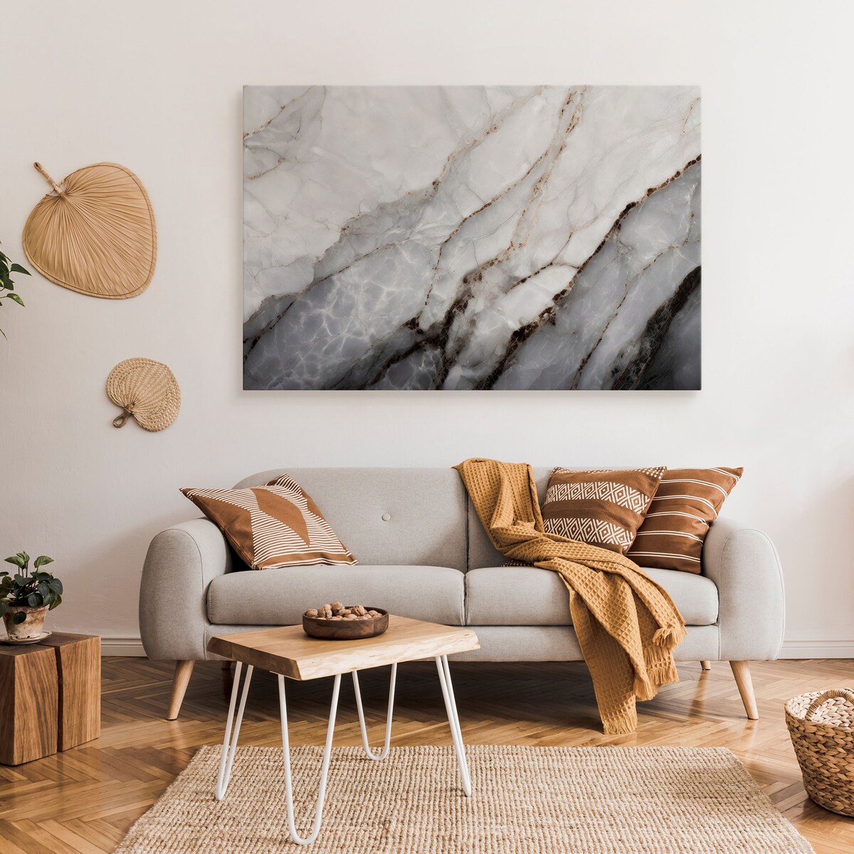 OBRAZ DO SALONU SZARY MARMUR STYL GLAMOUR ABSTRAKCJA KAMIEŃ 120x80cm