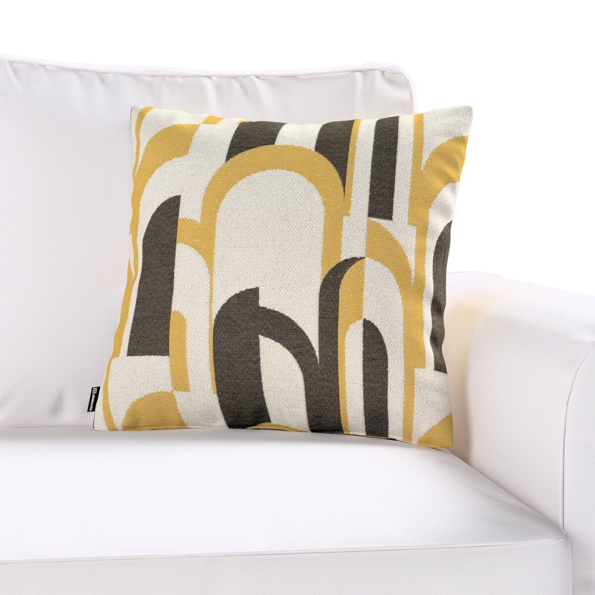 Poszewka Kinga na poduszkę 50x50 czarno-żółte wzory na kremowym tle