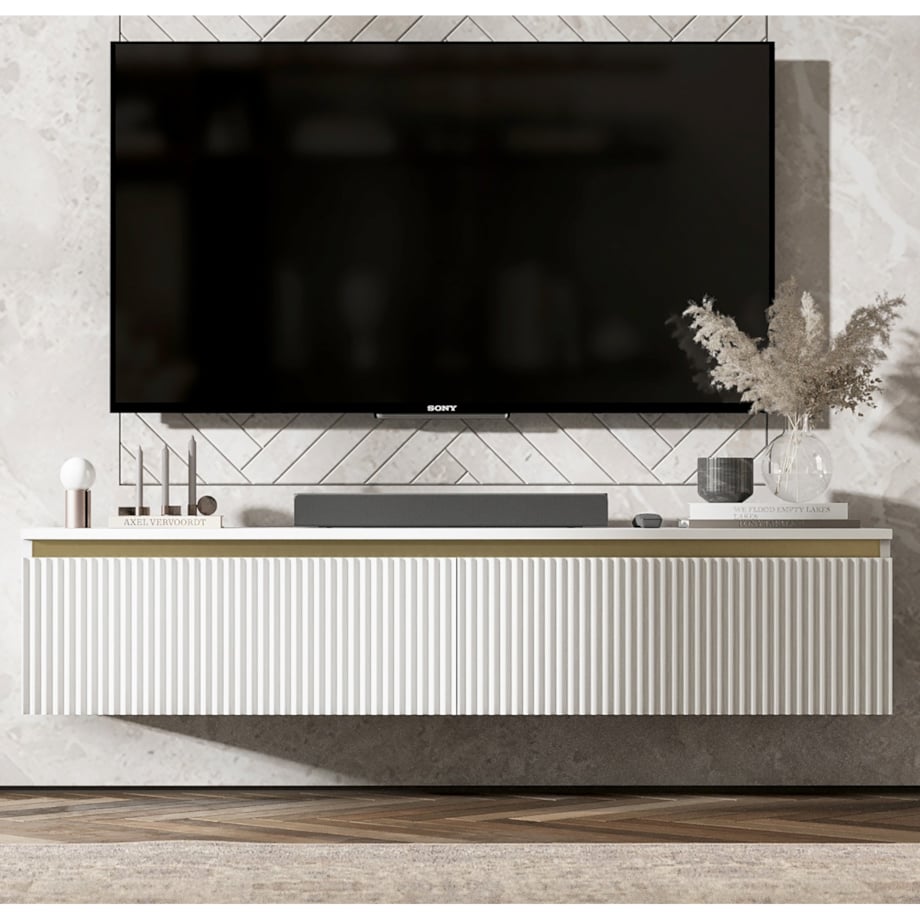 Nowoczesna Wisząca Szafka RTV Glamour Komoda RTV Biały Mat 140 cm