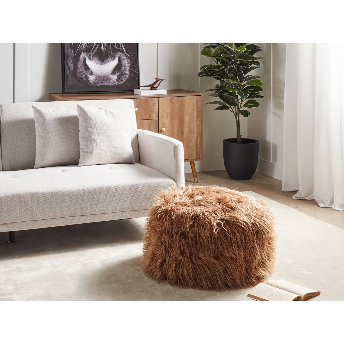 Puf futrzany 50 x 50 x 30 cm brązowy TUKKI