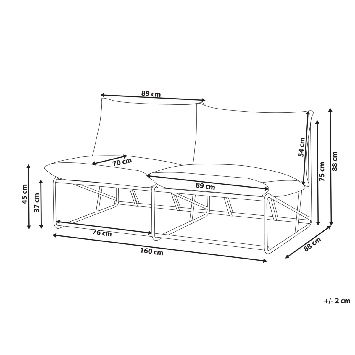 Sofa ogrodowa dla 2 osób PICO Metal Szary