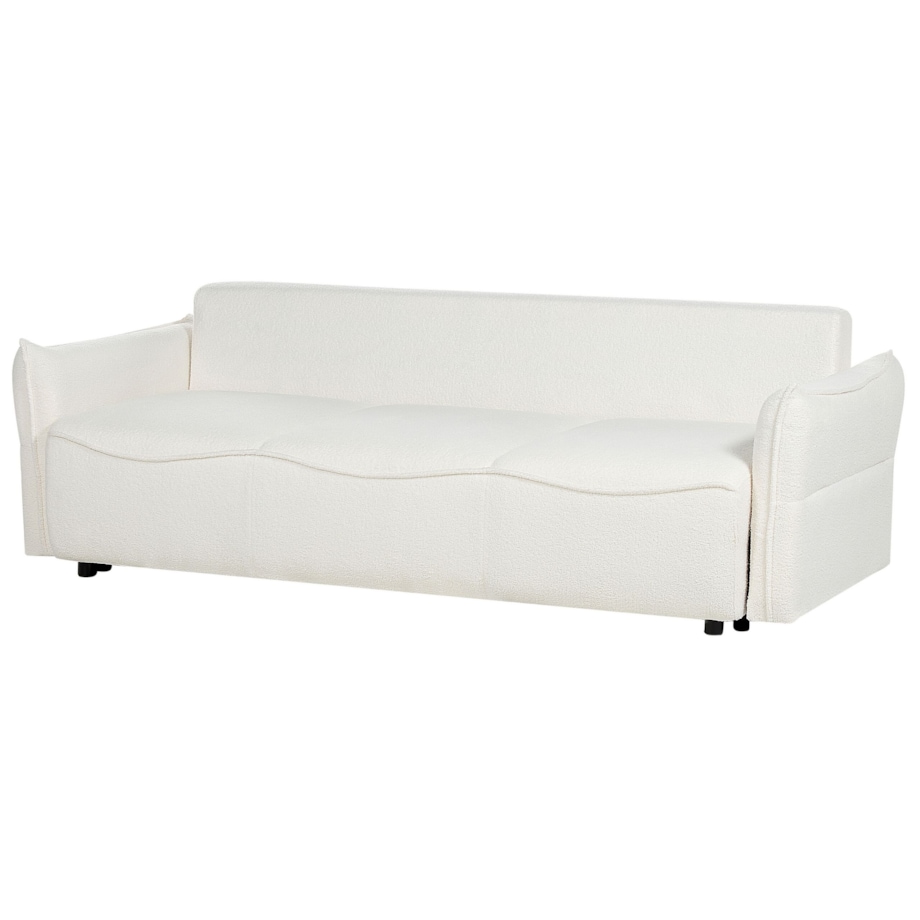 Sofa rozkładana z pojemnikiem boucle biała KRAMA