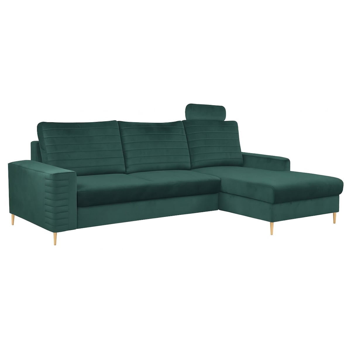 Narożnik rozkładany z zagłówkiem i pojemnikiem OLI, prawostronny, zielony