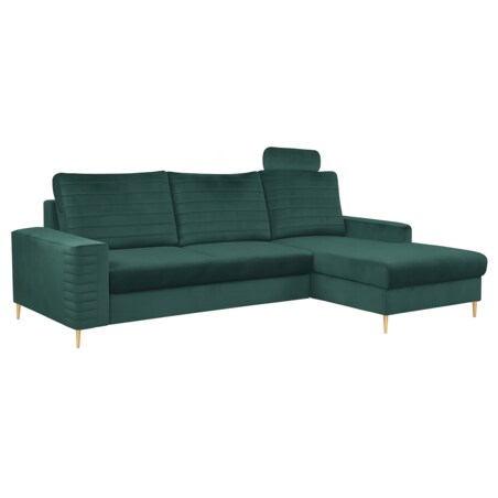 Narożnik rozkładany z zagłówkiem i pojemnikiem OLI, prawostronny, zielony