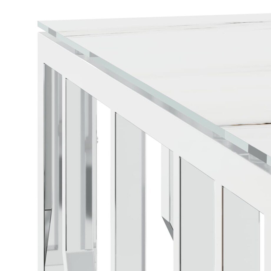 vidaXL Stolik kawowy, srebrny, 80x80x40 cm, stal nierdzewna i szkło