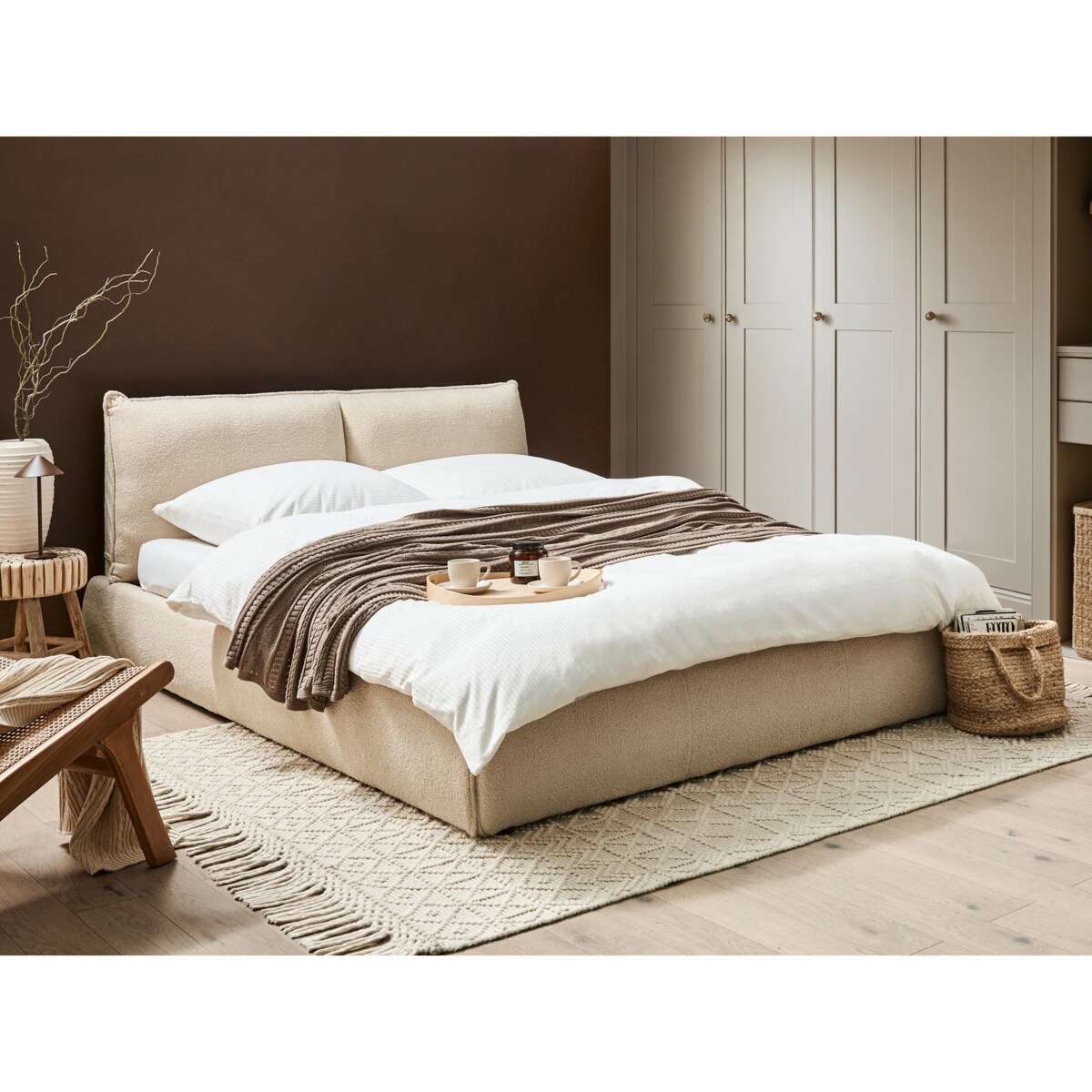 Łóżko Boucle VINAY 160 x 200 cm Jasnobeżowy