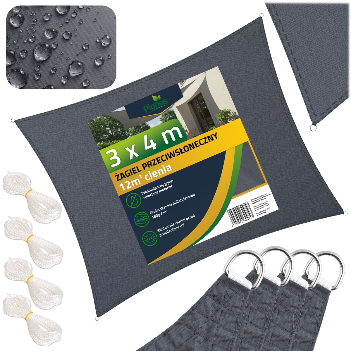 Żagiel przeciwsłoneczny ogrodowy na taras wodoodporny 488500 Plonos