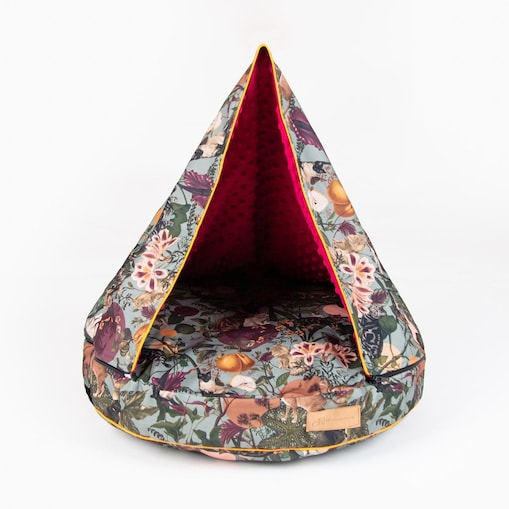 Legowisko okrągła poducha z kapturem "Kotolaż" - Rozmiar: S