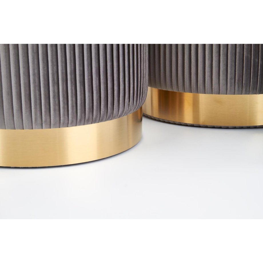 Zestaw 2 PUFY ZE SCHOWKIEM Goltra szare ZŁOTA PODSTAWA