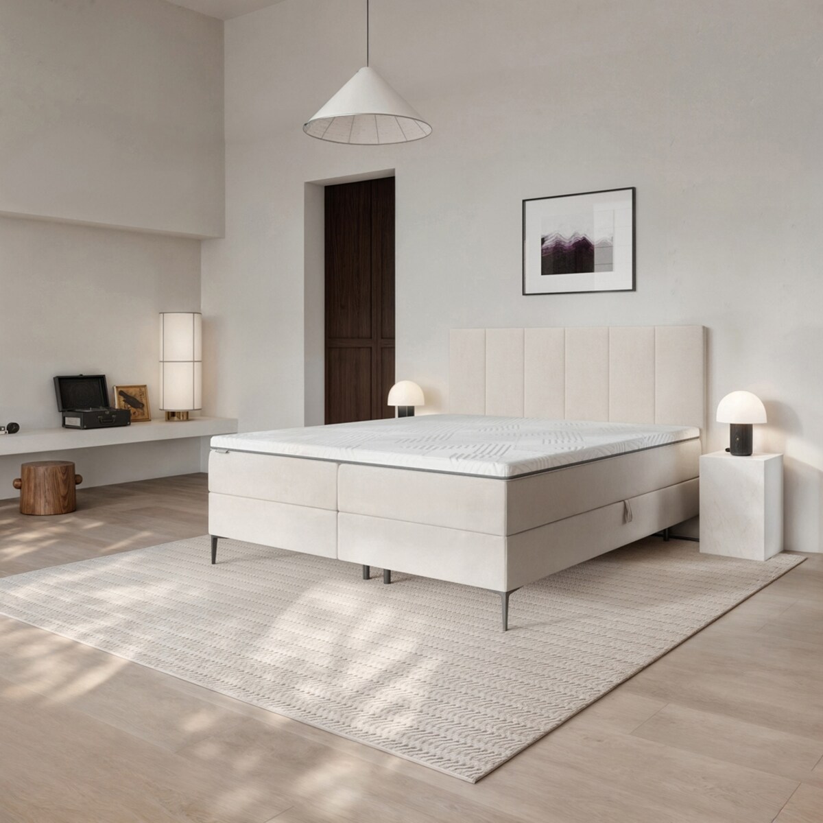 Mesonica Łóżko Kontynentalne Bufo, beżowe 180x200, Materac nawierzchniowy 180x200 wys: 5 cm