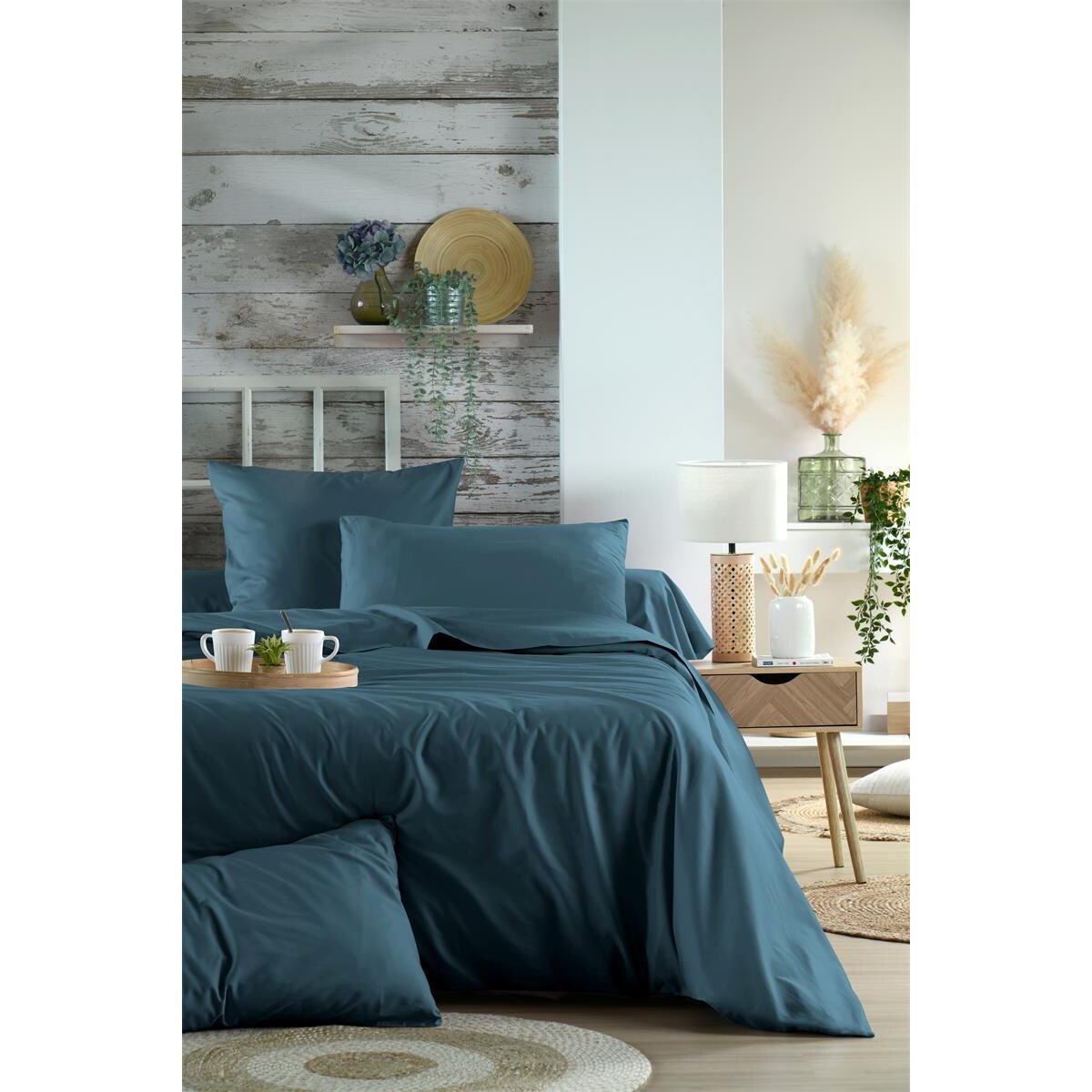 Bawełniane prześcieradło na gumce, granatowe, ELYSEE