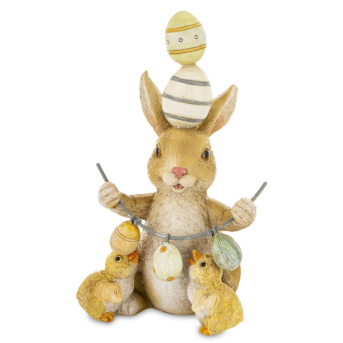 Dekoracja - króliczek z kurczaczkami i pisanki 13x10x8,5 cm