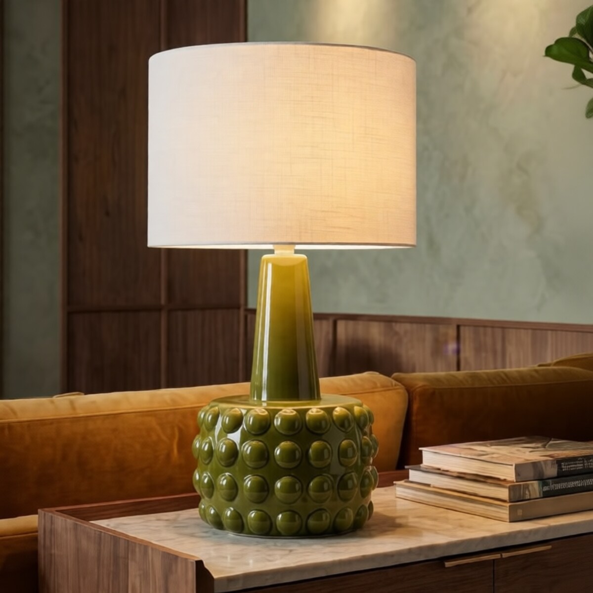 Lampa stołowa Gress, kolor zielony i biały, ceramika, żelazo i tkanina, 30 x 30 x 51,5 cm, 1 x E27, max. 40 W, do salonu i sypialni, Mauro Ferretti