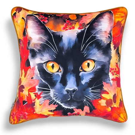 Poduszka dekoracyjna z Czarnym Kotem 40x40 Jesienne Liście