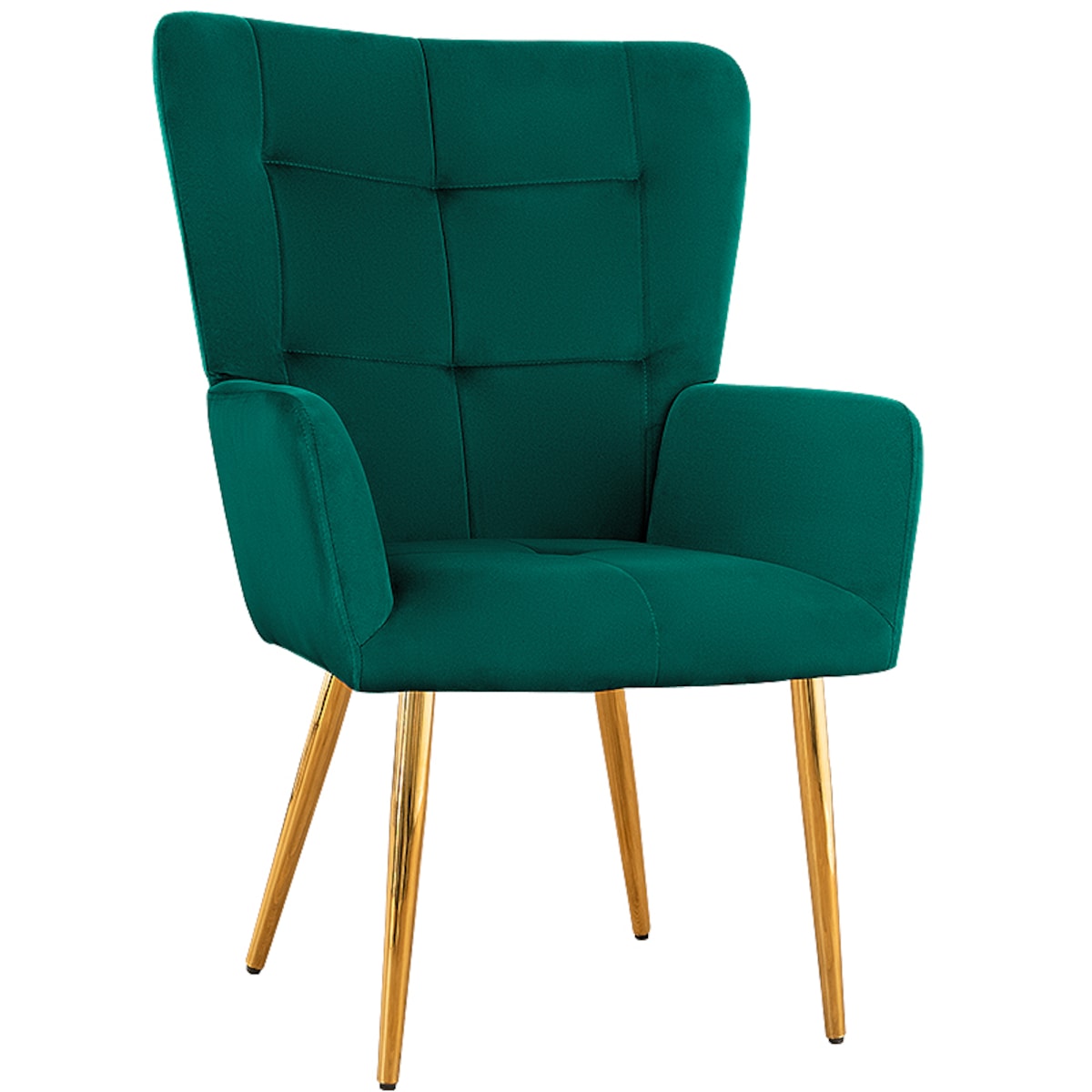 Fotel uszak do salonu wypoczynkowy welurowy tapicerowany zielony złote nogi