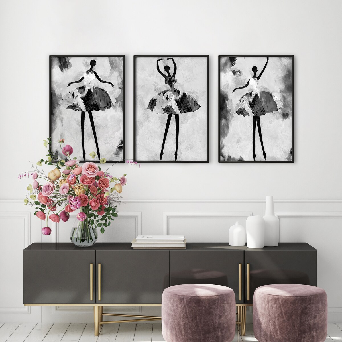 ZESTAW 3X PLAKAT W RAMIE DO SALONU BALETNICE BETON ABSTRAKCJA KOBIETY 60x80cm