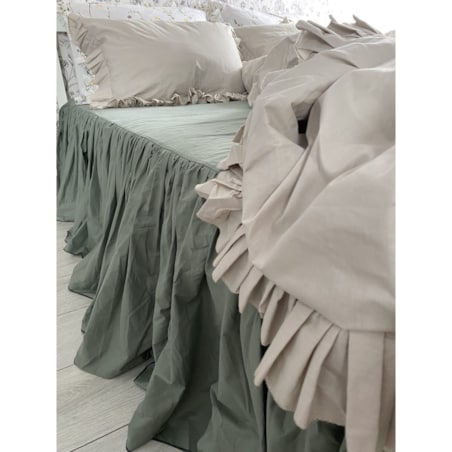 Prześcieradło Na Łóżko Bawełniane Z Ozdobną Falbanką 150X200 Cm Boho Zieleń