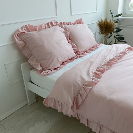 Poszewka Pościel Na Poduszkę Z Ozdobną Falbanką 70X80 Cm Brudny Róż