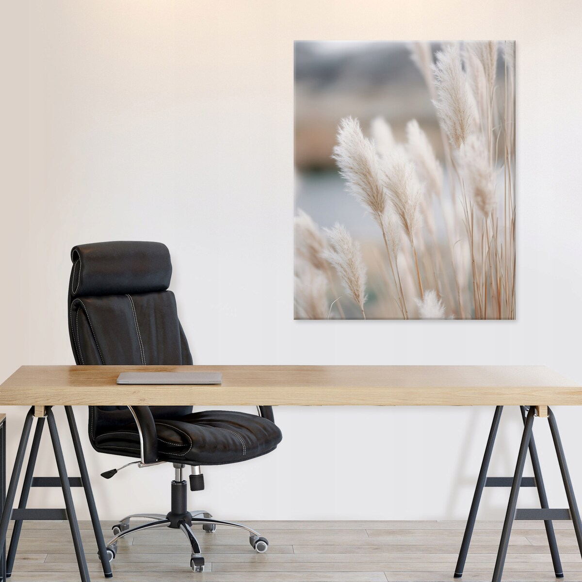 Obraz Do Sypialni Salonu Na Płótnie Trawa pampasowa Pejzaż Beżowy 40x60