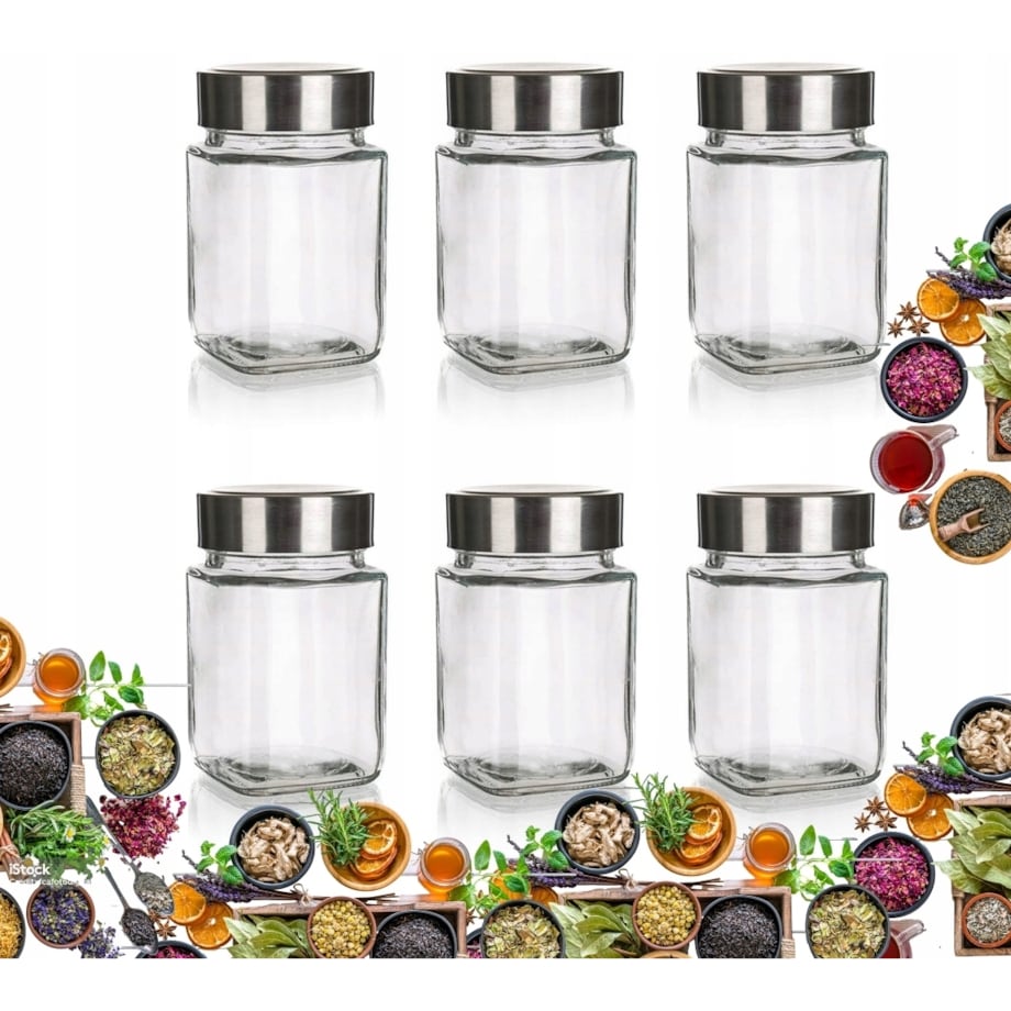 6x POJEMNIK SZKLANY SŁOIK MAŁY NA przyprawy 300 ml do szafki półki kuchni