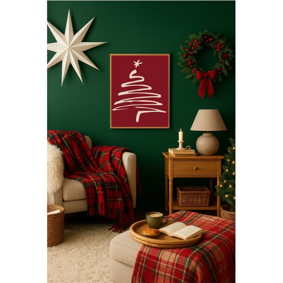 Poster Story, Plakat, Obraz - Choinka na Czerwonym Tle, wymiary 60 x 84 cm