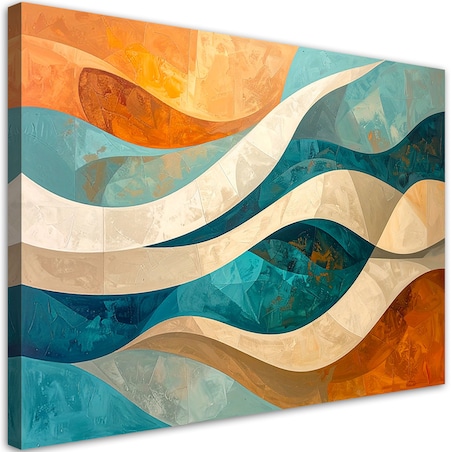 Obraz do salonu sypialni biura loftu, Abstrakcja linie kształty beżowy turkusowy
