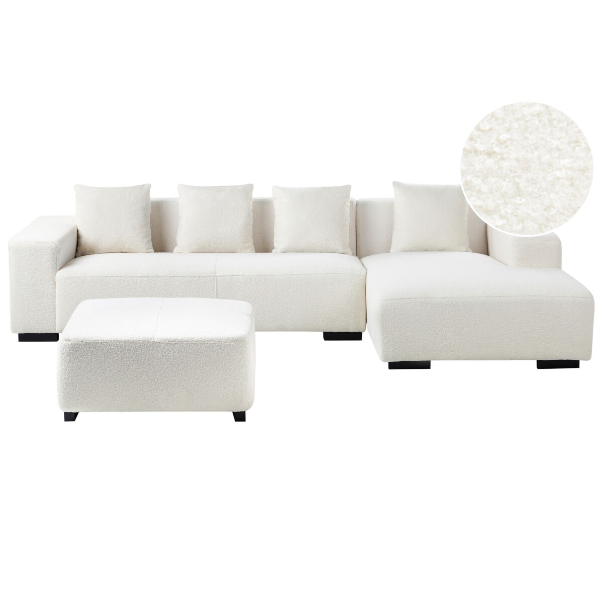 Sofa narożna z otomaną LUNGO Boucle Biały dla 4 osób Lewostronny