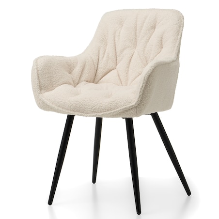 Krzesło tapicerowane pikowane tkanina boucle teddy SIENA jasnobeżowa
