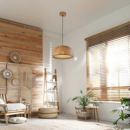 Bambusowa lampa zwis Boho ABR-NLW36-BH-E27 Abruzzo pleciona japandi brązowa