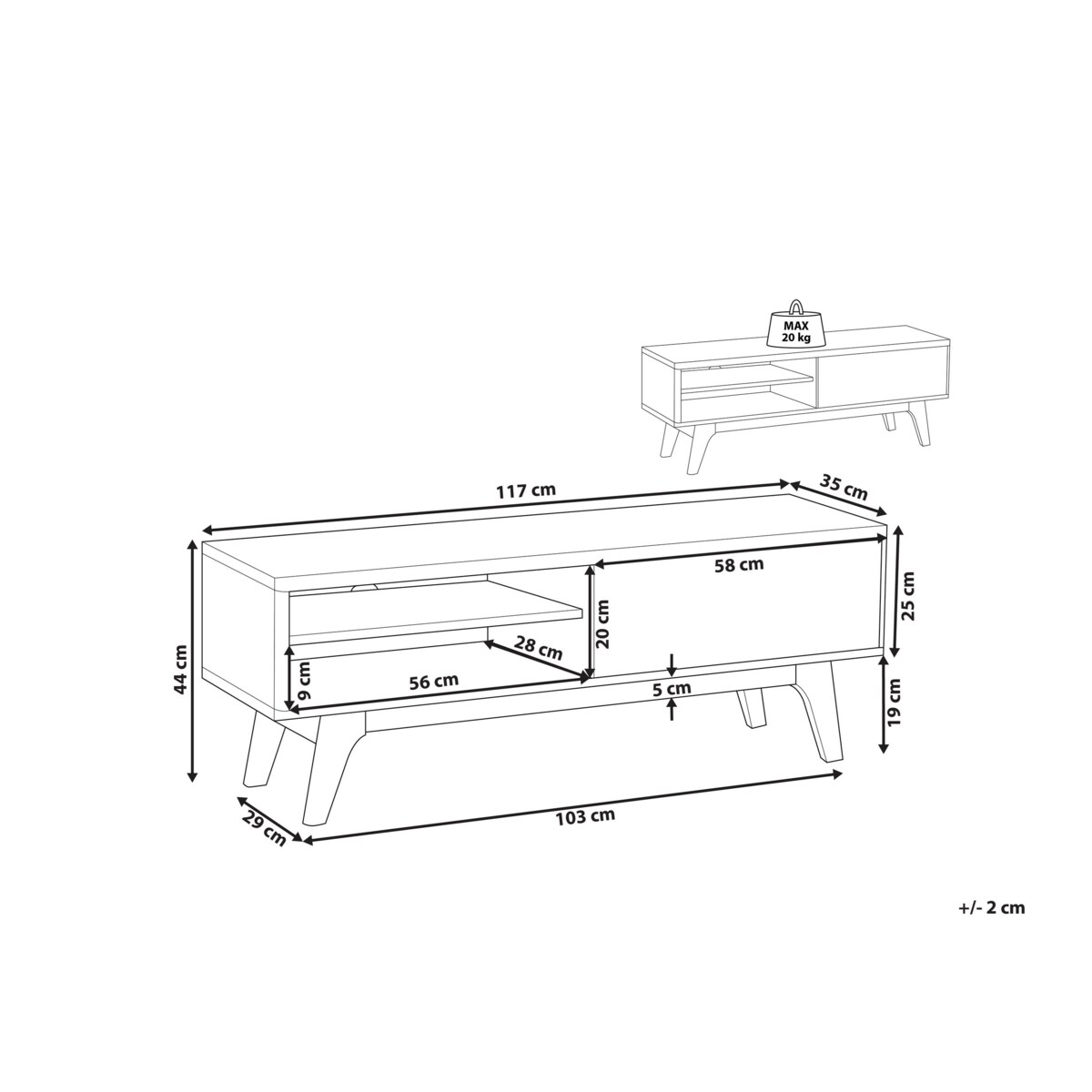 Szafka RTV ciemne drewno z białym BUFFALO