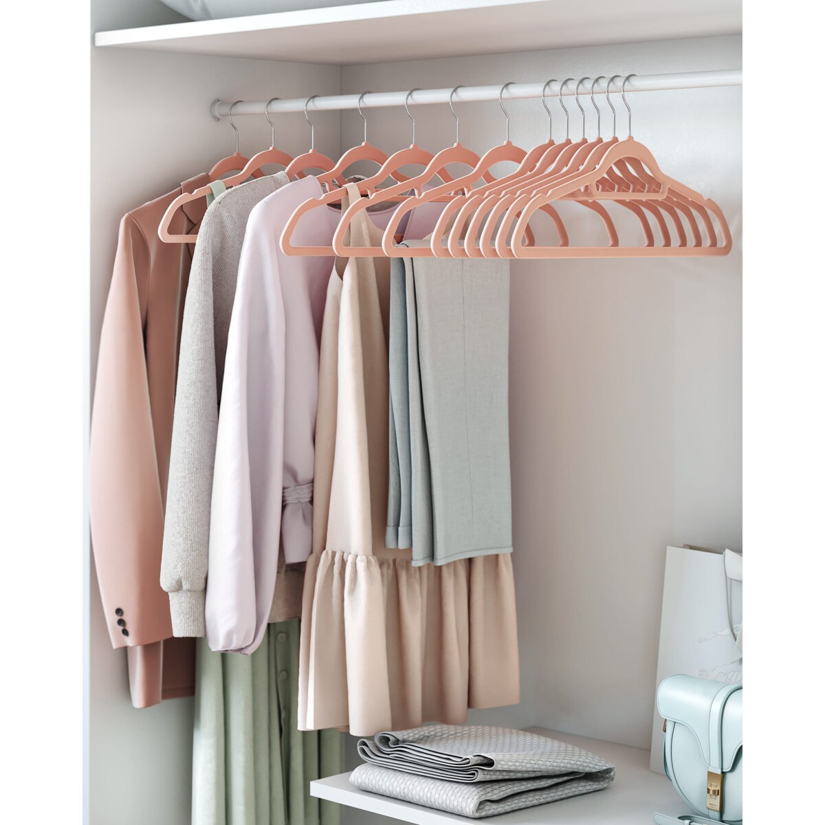 Wieszaki Welurowe Na Ubrania Komplet 20Szt Różowy