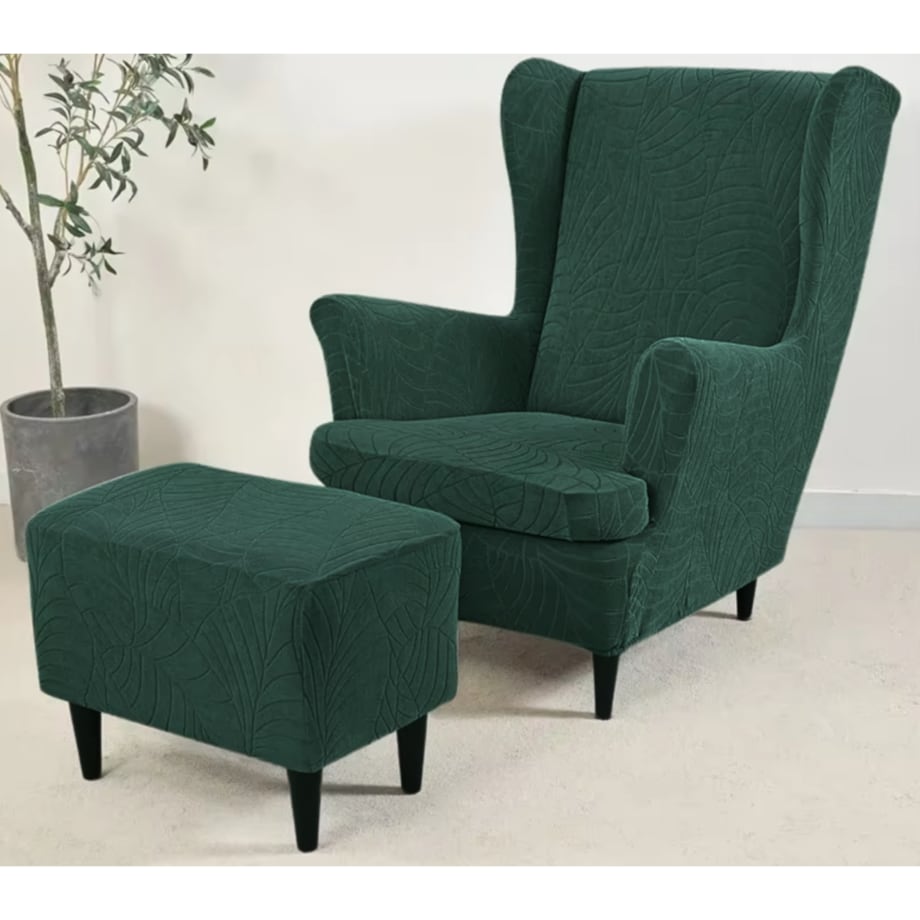 Pokrowiec Na Fotel Uszak Zielony Butelkowy Welur Żakard Wzory Elastyczny