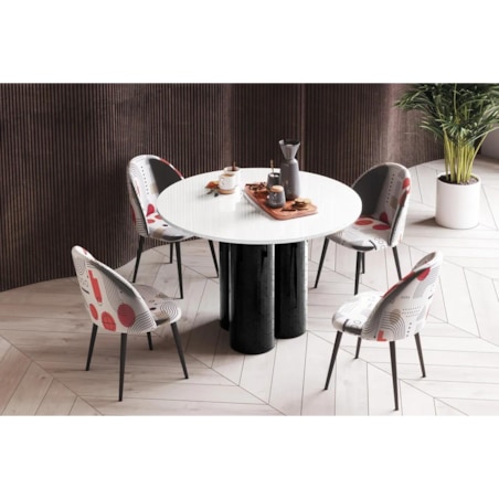 Stół okrągły RAVEO 100x100 biały połysk/czarny połysk