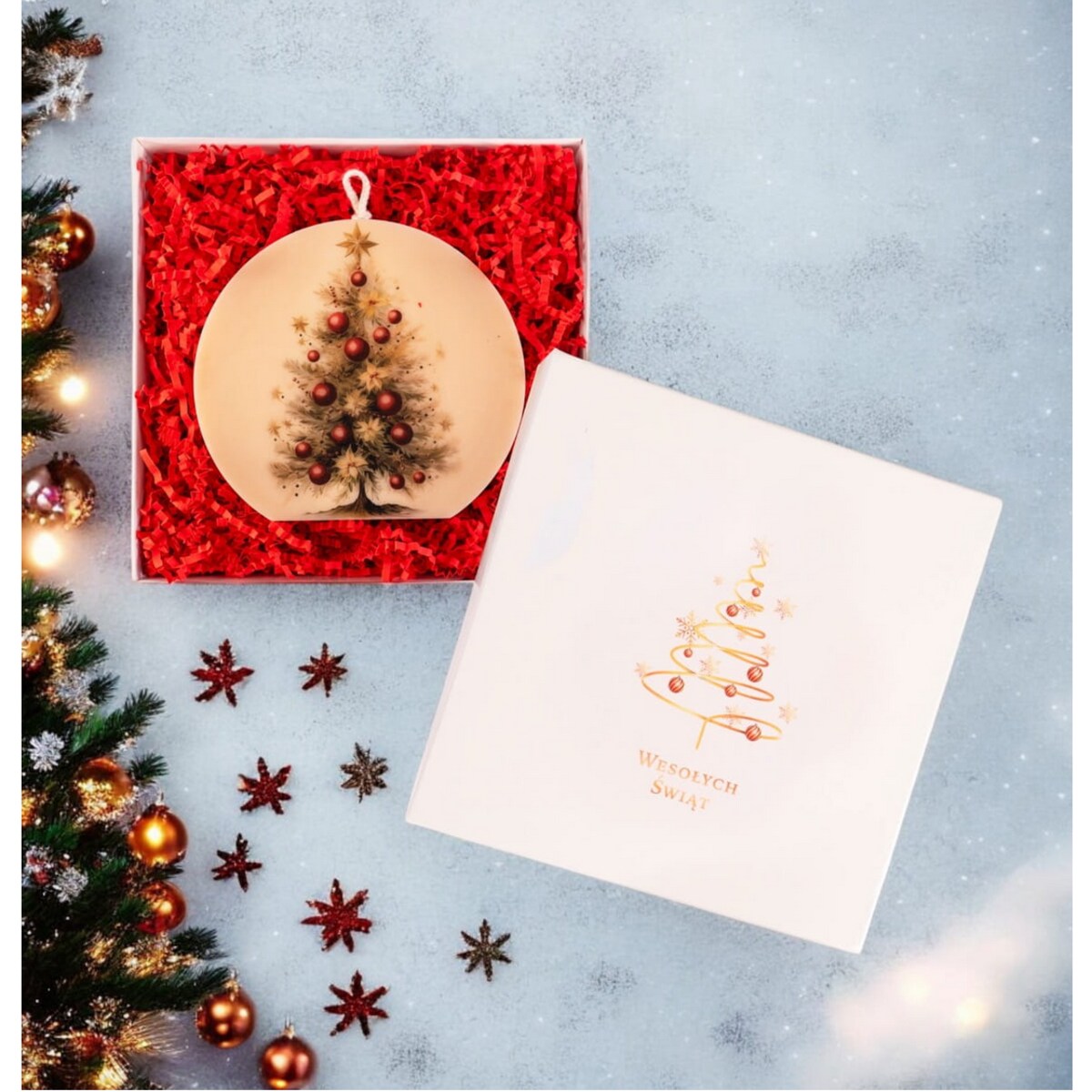 Świeca sojowa dekoracyjna Świąteczne Drzewko prezent na święta