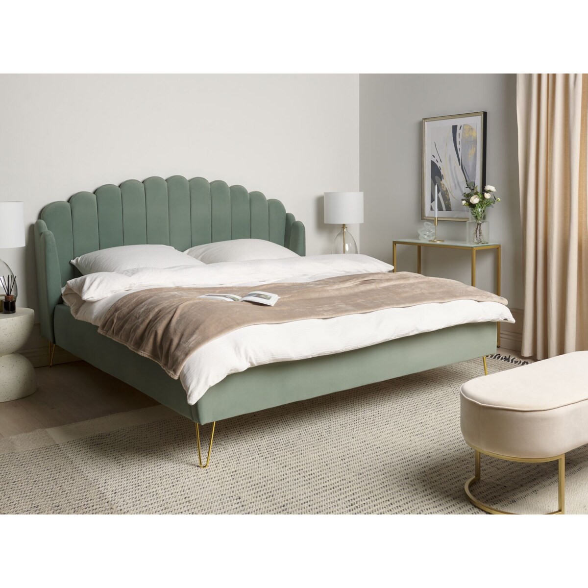Łóżko welurowe 180 x 200 cm zielone AMBILLOU