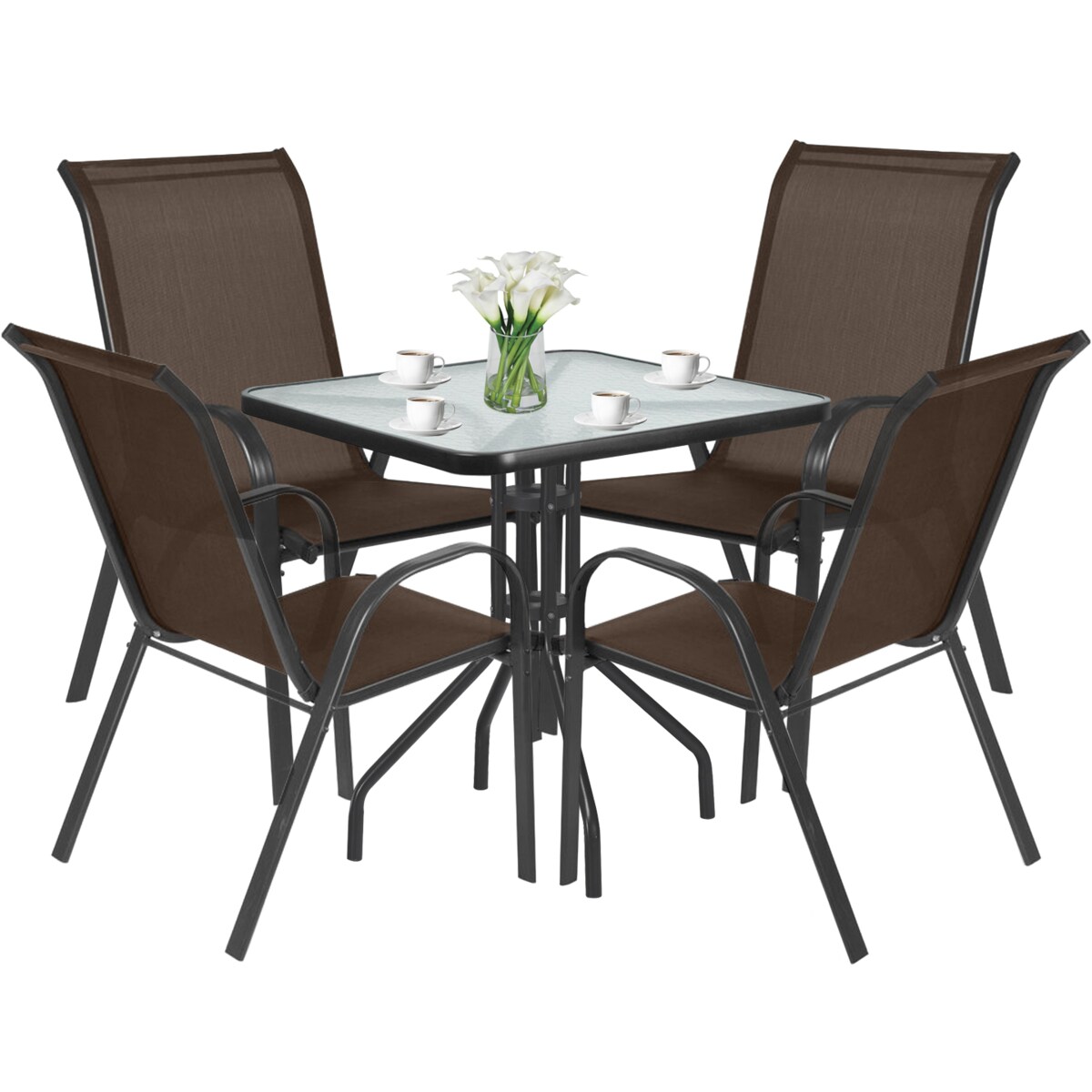 Stół Kwadrat Island 70Cm + 4X Krzesło Sofia Brąz